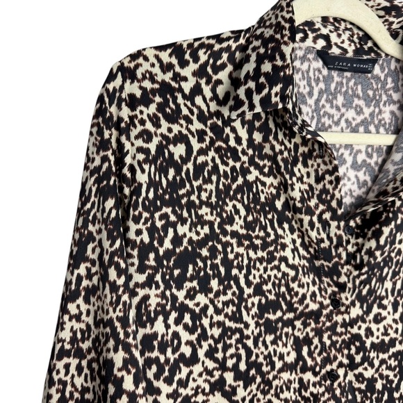 Zara Leopard Animal Print Button Front Oversized Tunic Top Size S Long Sleeve - Picture 8 of 9